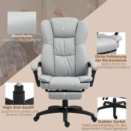 Ergonomická kancelářská židle s masáží, naklápěním, podnožkou, šedá