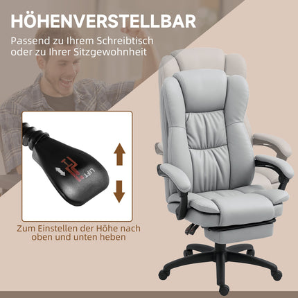 Ergonomická kancelářská židle s masáží, naklápěním, podnožkou, šedá