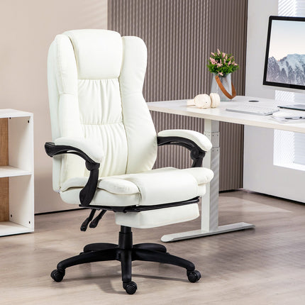 Ergonomická krémová kancelářská židle s masáží a podnožkou