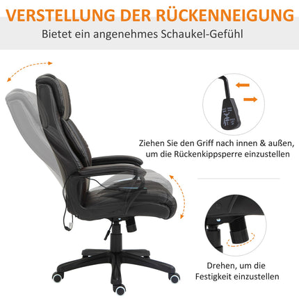 Kancelářská židle s masážní funkcí, výškově nastavitelná ředitelská židle, ergonomická otočná židle, 6 vibračních bodů, hnědá