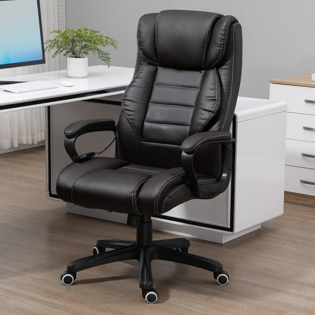 Bureaustoel met massagefunctie, in hoogte verstelbare directiestoel, ergonomische draaistoel, 6 vibratiepunten, bruin