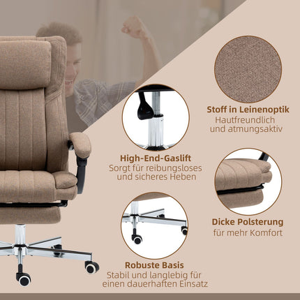 Office Chair with Massage, Recline & Footrest, Brown Linen