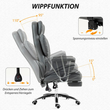 Ergonomická polohovací kancelářská židle s podnožkou, tmavě šedá