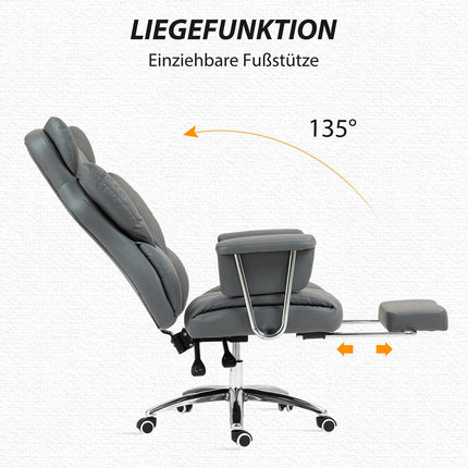 Ergonomická polohovací kancelářská židle s podnožkou, tmavě šedá