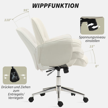 Ergonomická kancelářská židle, mikrovlákno, krémově bílá, výškově nastavitelná