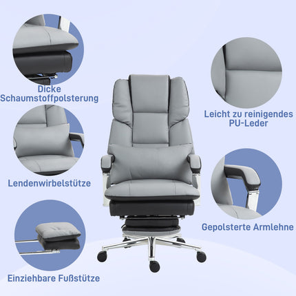 Ergonomická kancelářská židle, houpací, nosnost 180 kg, světle šedá kůže