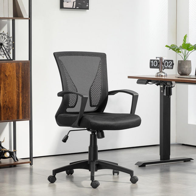 Black swivel office chair with tilt, 120 kg capacity