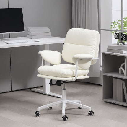 White office chair in synthetic leather, adjustable, tilt function
