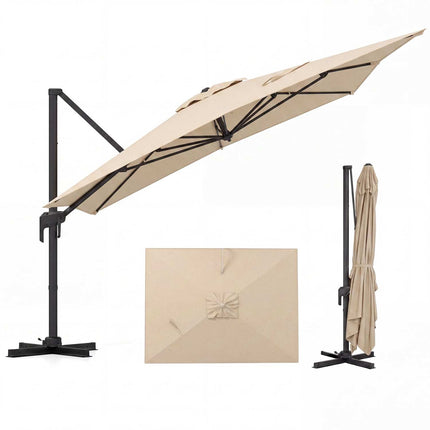 Offset Patio Umbrella, 300 x 390 cm, Beige, Crank Lift
