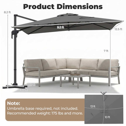 Offset Patio Umbrella, 300x390 cm, Grey, Crank Lift