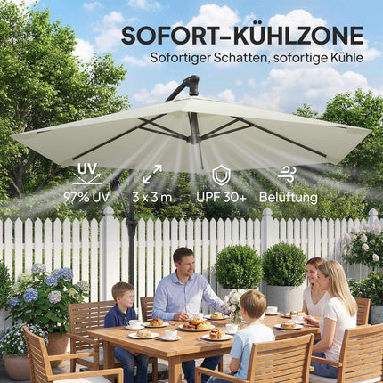 Boční slunečník, 3 m, krémová, kovový rám, UPF 30+