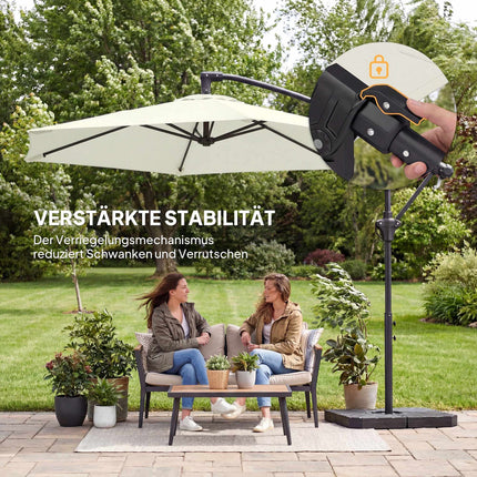 Boční slunečník, 3 m, krémová, kovový rám, UPF 30+