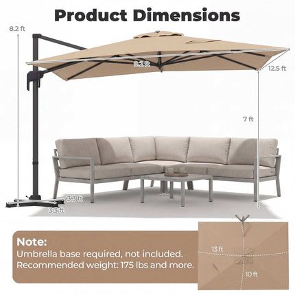 Offset Patio Umbrella with Crank Lift, 300x390 cm, Brown