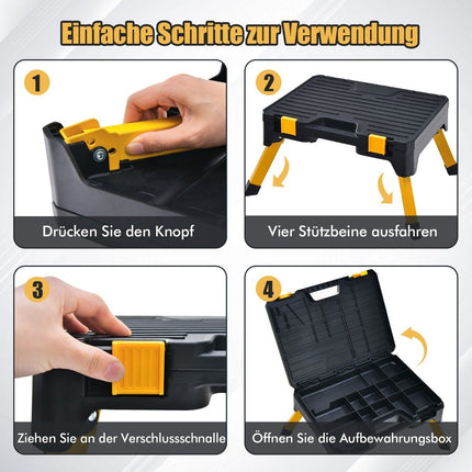 One-step stool tool box folding step ladder with wide step 50 x 39.5 x 23.5 cm