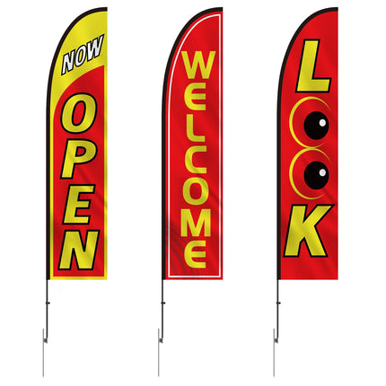 Open Feather Flag Kit, 3 Flags, Poles, Stakes, 16.3 Ft