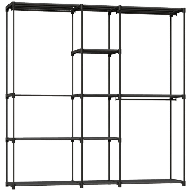 Open kledingkast met 4 planken, 2 hanggedeeltes, zwart