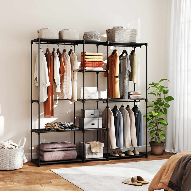 Open kledingkast met 4 planken, 2 hanggedeeltes, zwart