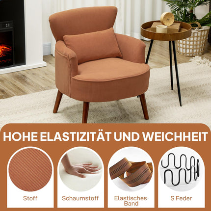 Manšestrové křeslo oranžové – vysokohustotní pěna, dřevěná konstrukce