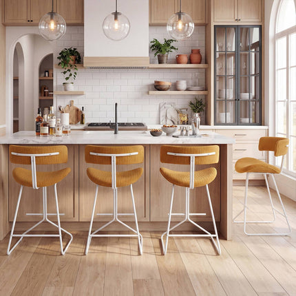 Orange Corduroy Counter Stools, 25" Seat, Set of 2