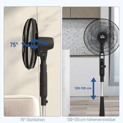 Oscilační stojanový ventilátor s dálkovým ovládáním, 28 rychlostí, časovač