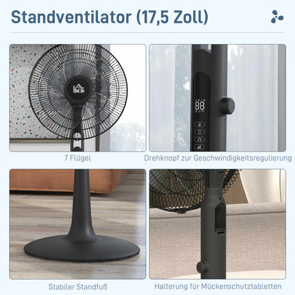 Oscilační stojanový ventilátor s dálkovým ovládáním, 28 rychlostí, časovač