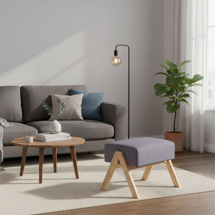 Ottoman Footstool with Fabric Top & Bamboo Legs