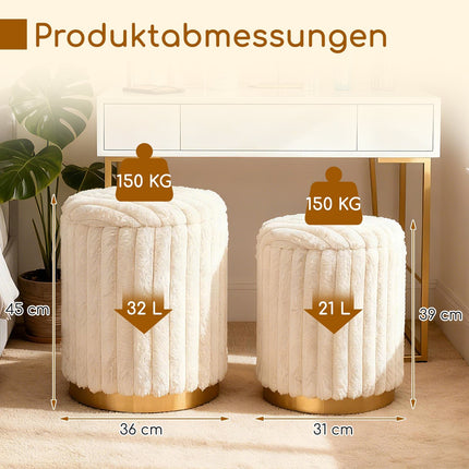 Sada taburetů s úložným prostorem, umělá kožešina, béžová, 2 ks