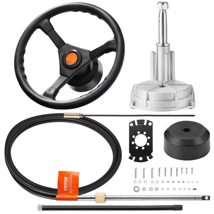 Outboard Steering Kit – 16 ft Cable, 13.5 in Wheel