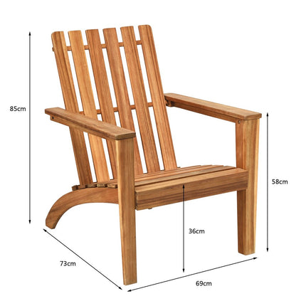 Venkovní dřevěné křeslo Adirondack, klasické křeslo Adirondack s ergonomickým designem, 69 x 73 x 85 cm, přírodní