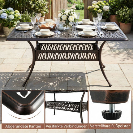 Outdoor Aluminum Patio Table with Umbrella Hole, 151x91 cm