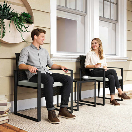 Outdoor Balcony Furniture Set, Rattan, Cushioned, 3-Piece