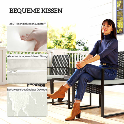 Outdoor Balcony Furniture Set, Rattan, Cushioned, 3-Piece
