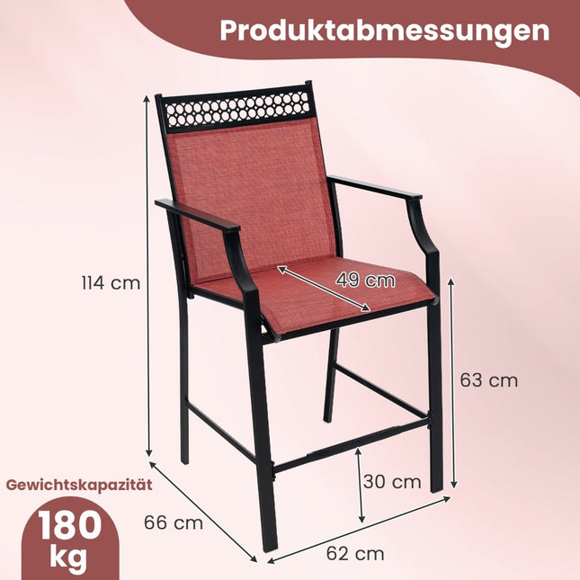 Set van 2 barkrukken voor buiten, sneldrogende stof, rood