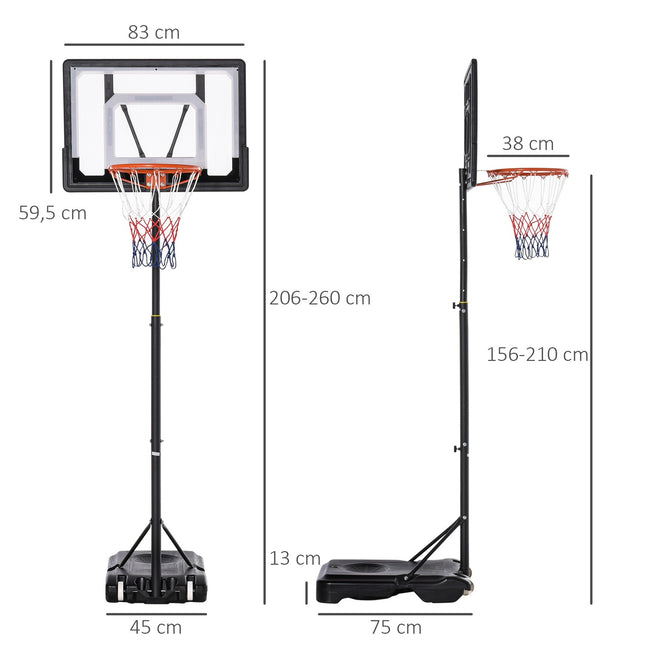 Výškově nastavitelný venkovní basketbalový koš s kolečky, černá