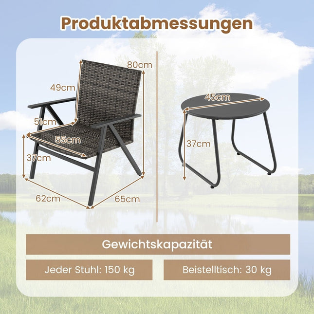Venkovní bistro set – 3dílný, ratanové židle a stůl