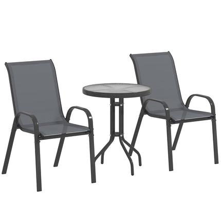 Bistro-Set für Draußen – 3-teilig, stapelbare Stühle, Glastisch