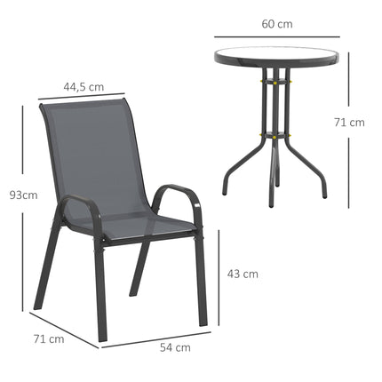Bistro-Set für Draußen – 3-teilig, stapelbare Stühle, Glastisch