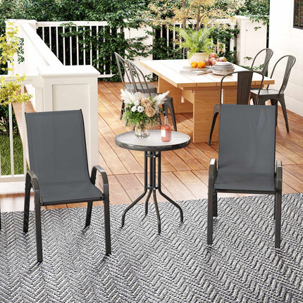 Bistro-Set für Draußen – 3-teilig, stapelbare Stühle, Glastisch