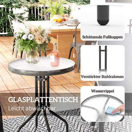 Bistro-Set für Draußen – 3-teilig, stapelbare Stühle, Glastisch