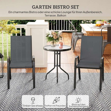 Bistro-Set für Draußen – 3-teilig, stapelbare Stühle, Glastisch
