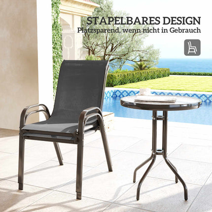Bistro-Set für Draußen – 3-teilig, stapelbare Stühle, Glastisch