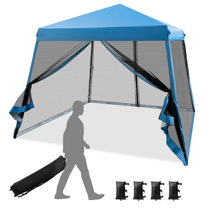 Venkovní párty stan, 3x3m, modrý, síťové boční stěny, UV ochrana
