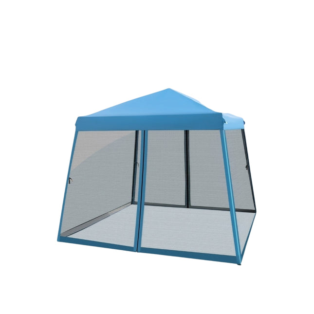 Venkovní párty stan, 3x3m, modrý, síťové boční stěny, UV ochrana
