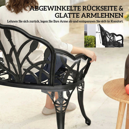Outdoor Cast Aluminum Garden Bench, Black, 2-Seater