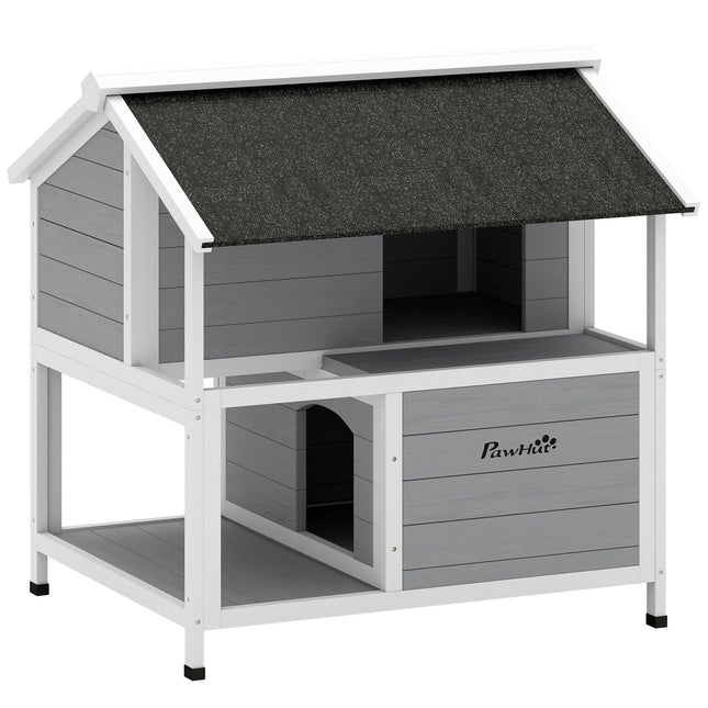 Outdoor Katzenhaus, wasserdichtes Tannenholz, 2 Ebenen, 80x93x95 cm