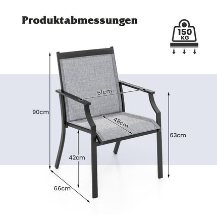 Venkovní židle, sada, prodyšná látka, kovová konstrukce, šedé