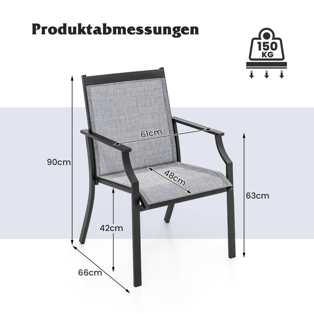 Venkovní židle, sada, prodyšná látka, kovová konstrukce, šedé