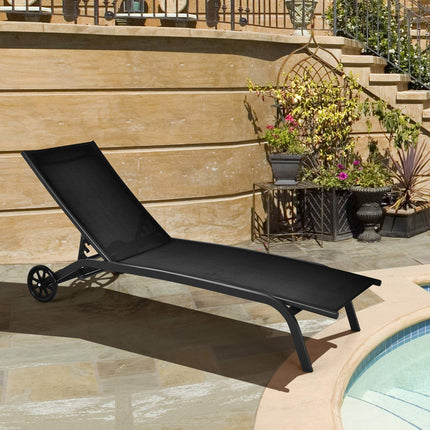 Outdoor Chaise Lounge Chair – 6-Position, Wheels, Black