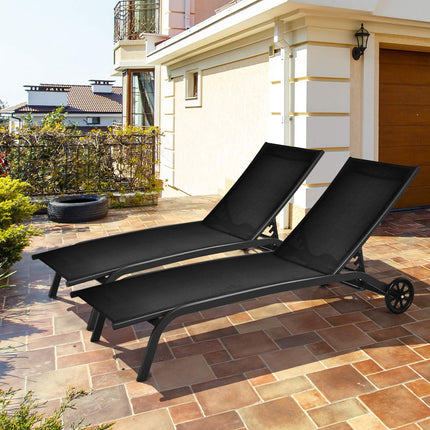 Outdoor Chaise Lounge Chair – 6-Position, Wheels, Black