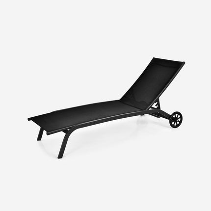 Outdoor Chaise Lounge Chair – 6-Position, Wheels, Black